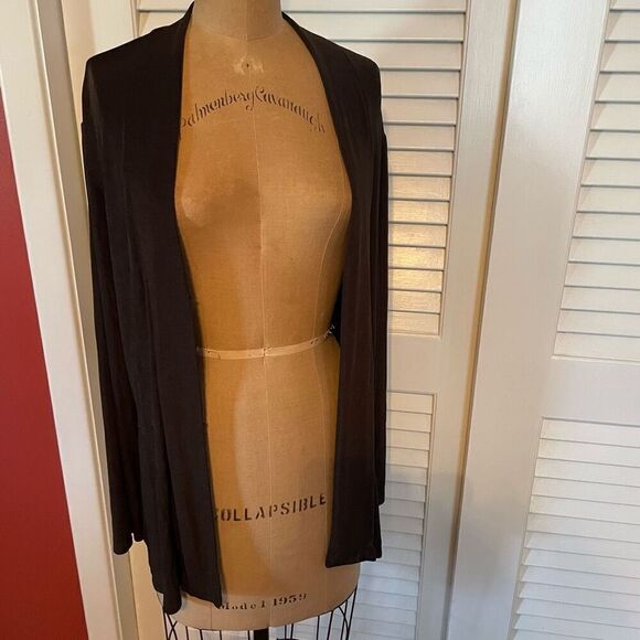 CHICO’S TRAVELERS | black open cardigan embroidered back size 2 or M - Picture 1 of 6